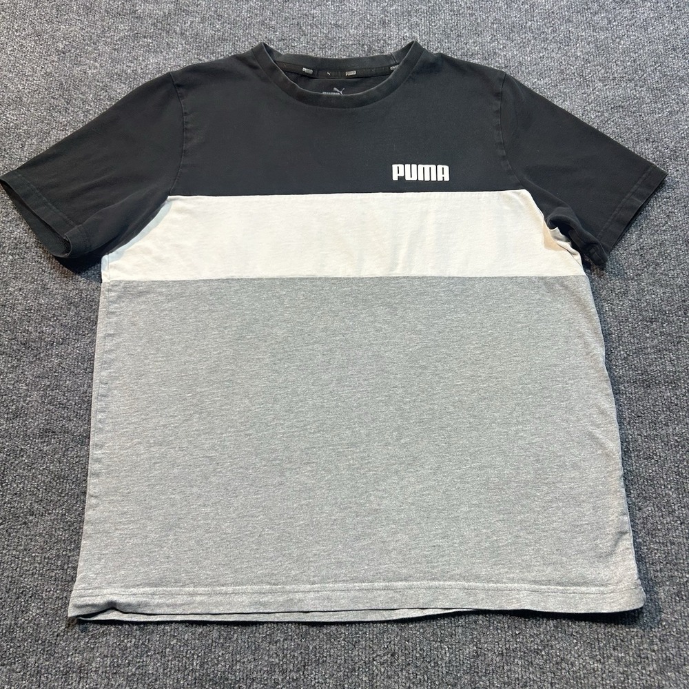 Puma Mens T-Shirt Black White Gray Block Logo L - Picture 1 of 9
